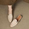Fashion NEW Summer Women Mules Genuine Leather Shoes for Women Round Toe Chunky Heel Shoes Cover Toe Slingback Sandals Buckle Slippers