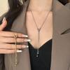 Ball Pendant Necklace Stainless Steel Gold Copper Color for Women Simple Metal Y Shaped Long Sweater Chain Necklace Zircon Gift