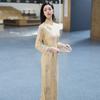 Yellow national style new Chinese long-sleeved cheongsam improved young 1011 new women's high-end sense retro spring and autumn