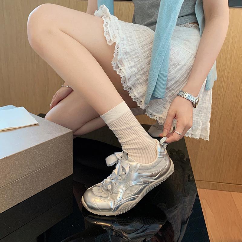 Grape Mother Same Leather Ballet Style Moral Training Shoes Women's Forrest Gump Shoes Little White Shoes Dad Shoes Large Size Women's Shoes 41-43