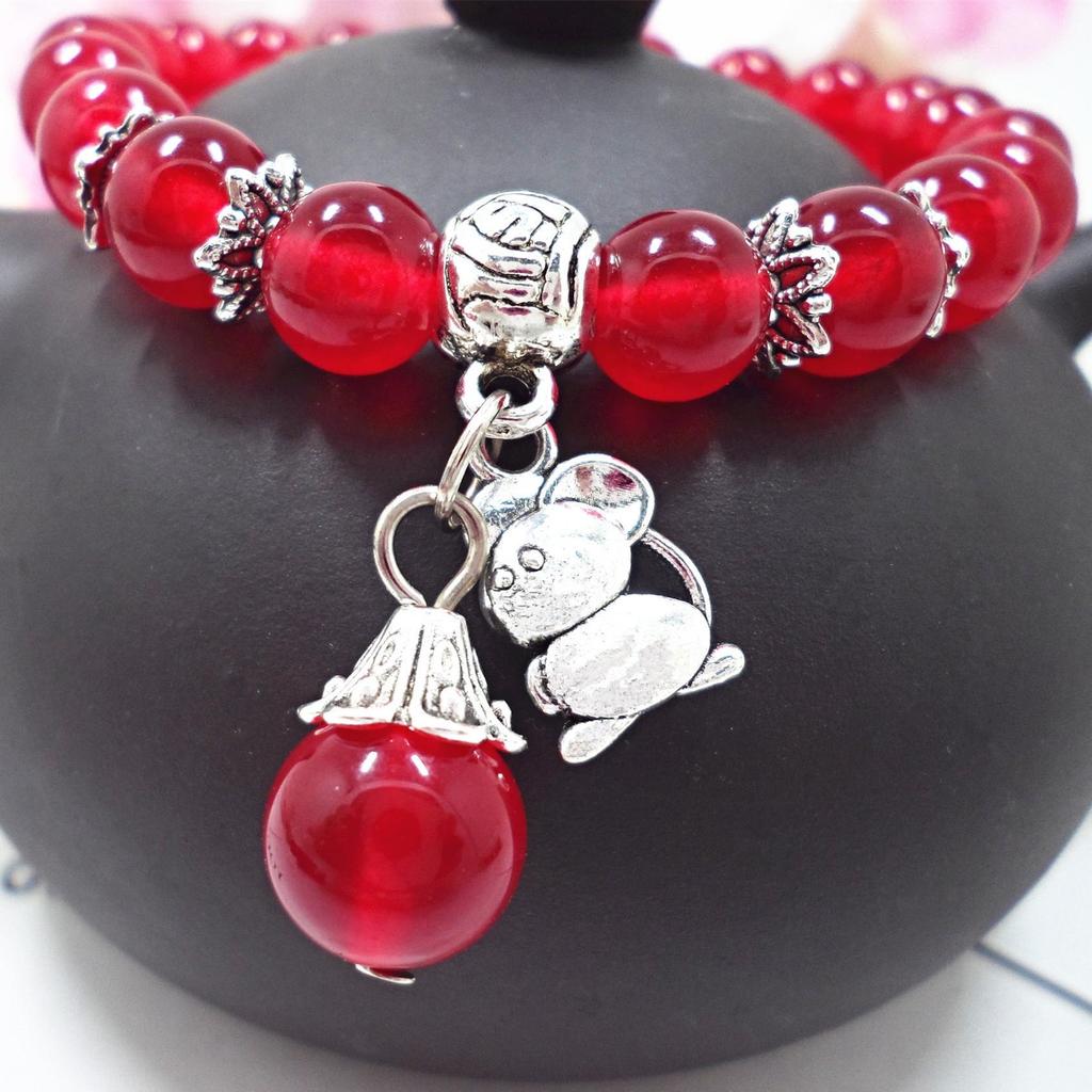 Amethyst Chalcedony Bracelet with Vajra Bell Pendant - Handmade Beaded Jewelry for Women