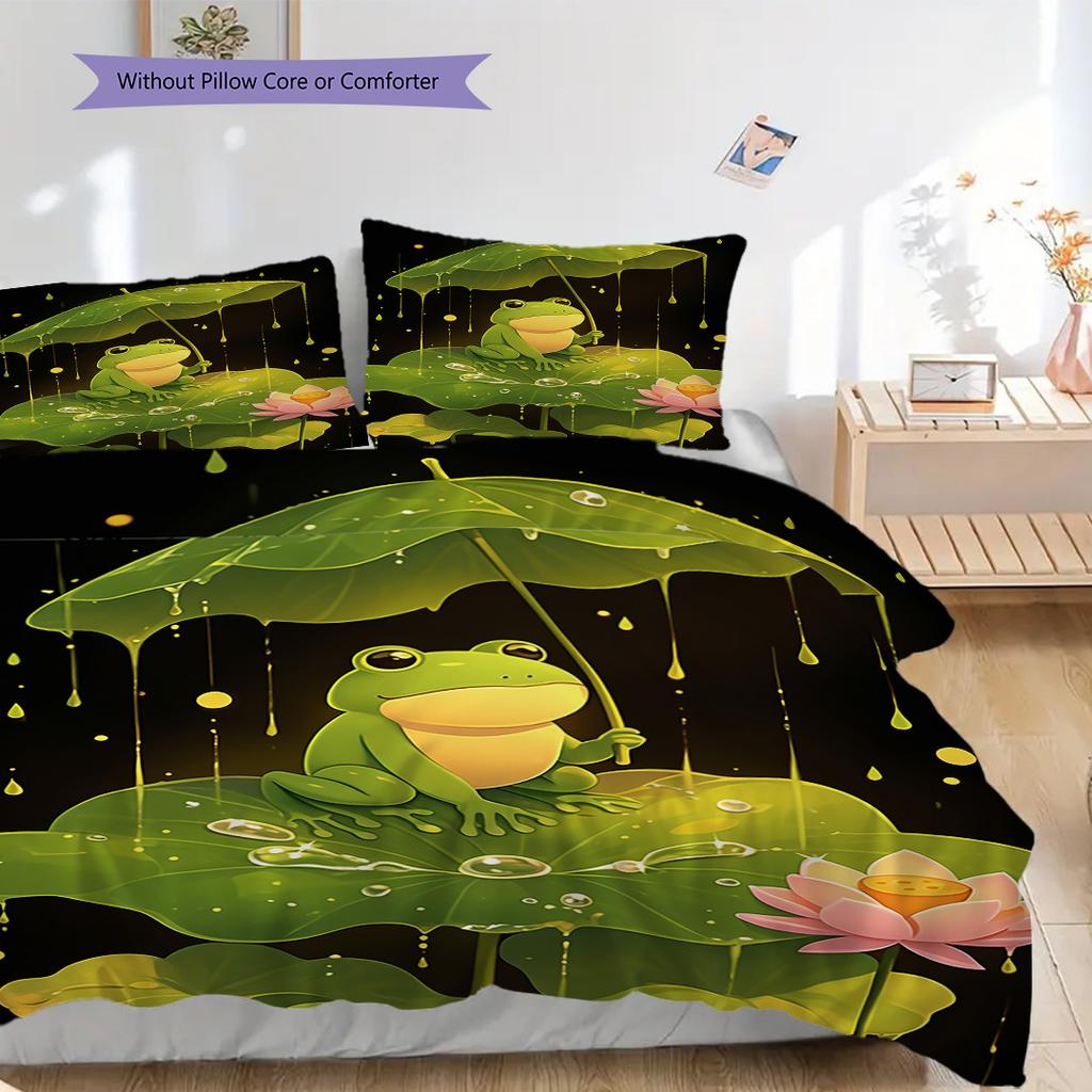 Frog Pattern Bedding Quilt Set Quilt Cover Pillowcase Home Decoration Birthday Gift (1 * Duvet Cover + 2 * Pillowcase, Without Core)