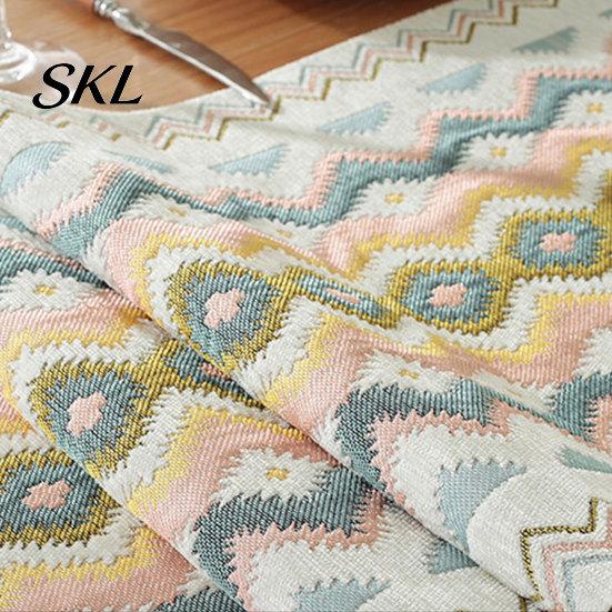 Geometric Pattern Table Runner Jacquard Runner, Colorful Triangles Vintage Floral with Tassel Edges for Home Farmhouse Dining Decor Sturdy Stitched