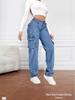 2025 European-American Mid-Waist Retro Cargo Denim Jeans for Women - Trendy, Multi-Pocket, Casual Straight-Leg