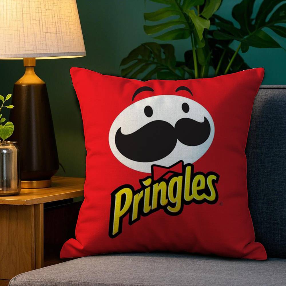 Classic P-Pringles Brand Pillow Case Plush Fabric Soft Double Sided Print Sofa Cushion Cover Throw Pillow Covers