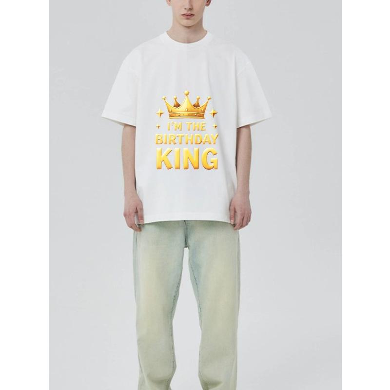 Schwarzes T-Shirt Ich bin der Geburtstagskönig Krone und Sterne Druck für Geburtstagsfeier