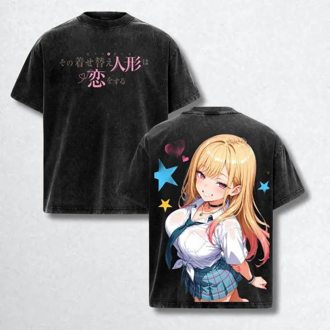 Kitagawa Marin Print T-shirt My Dress Up Darling Anime Clothing Men Women Cotton Tshirts Vintage Washed Tee Harajuku T Shirt