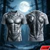 Men 3D Print Fake Wolf Abdominal Muscle Fur Pattern Women's T‑Shirt Fake Hairy Muscle Graphic Short Sleeve Tee Halloween Cosplay Tops