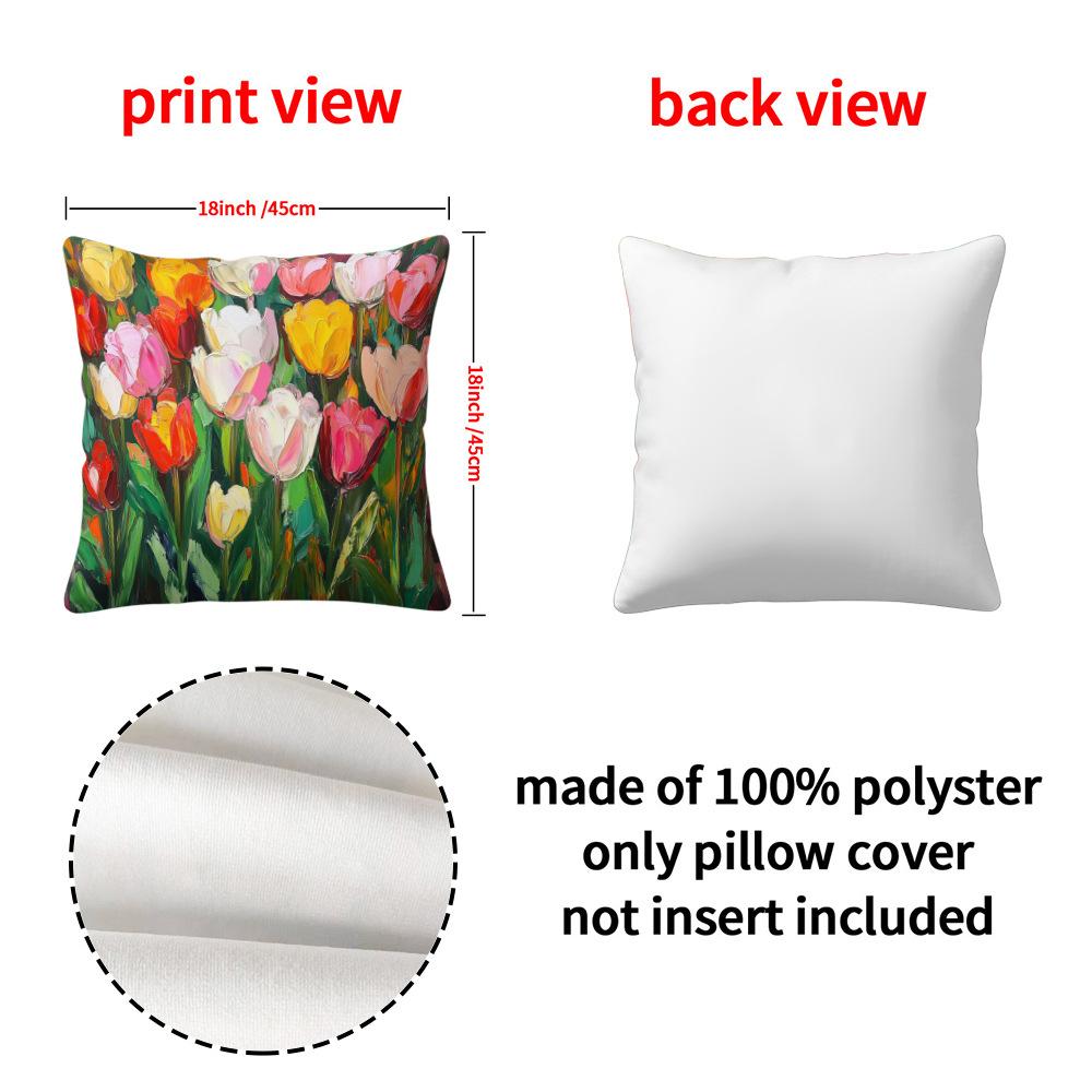 New Simple and Fashionable Tulip Flower Series Linen Single-sided Printed Pillow Case Sofa Decoration