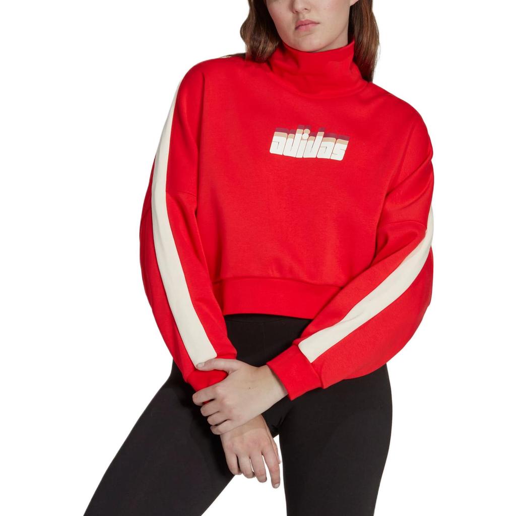 adidas Felpa Pullover Originals con Stampa a Strisce Trefoil e Collo Alto da Donna Top Rossi IA3931