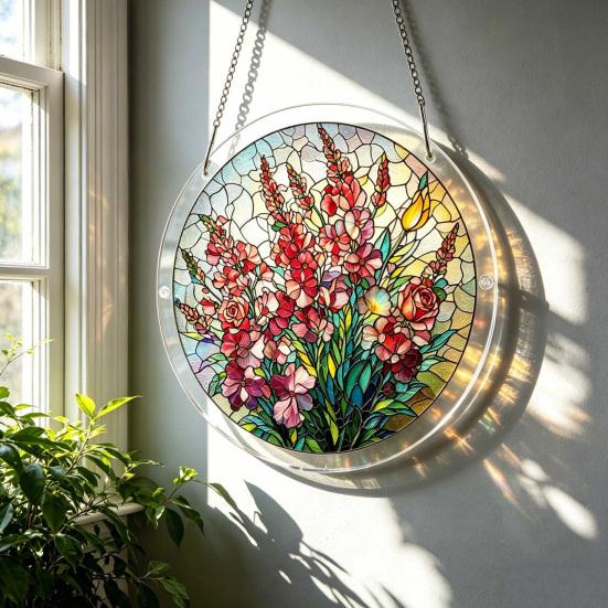 Stained Glass Style Puzzle Suncatcher, DIY Acrylic Jigsaw Puzzle for Adult, Colorful Window Hanging Ornaments for Home Garden Decor