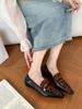 French retro single shoes women wear high-end pointed small leather shoes women's cream oilskin thick heel Mary Jane shoes women 2025