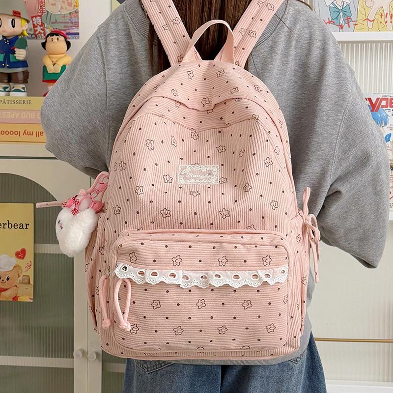 Schoolbag Corduroy Vintage College Style Backpack, Korean Ins Small Fresh Junior High School Student School Bag Women's Light Backpack