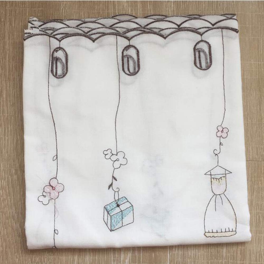 Cute Embroidered Floral Cafe Curtain Fabric, Stylish Kitchen Privacy Panel, Nordic Half Curtain for Small Windows, Cafes, Coffee Shops, Room