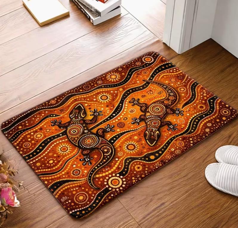 Aboriginal Art Gecko Pattern Doormat, Durable, & Machine-Washable, Suitable for Living Room, Bedroom, Office, Bathroom Carpets