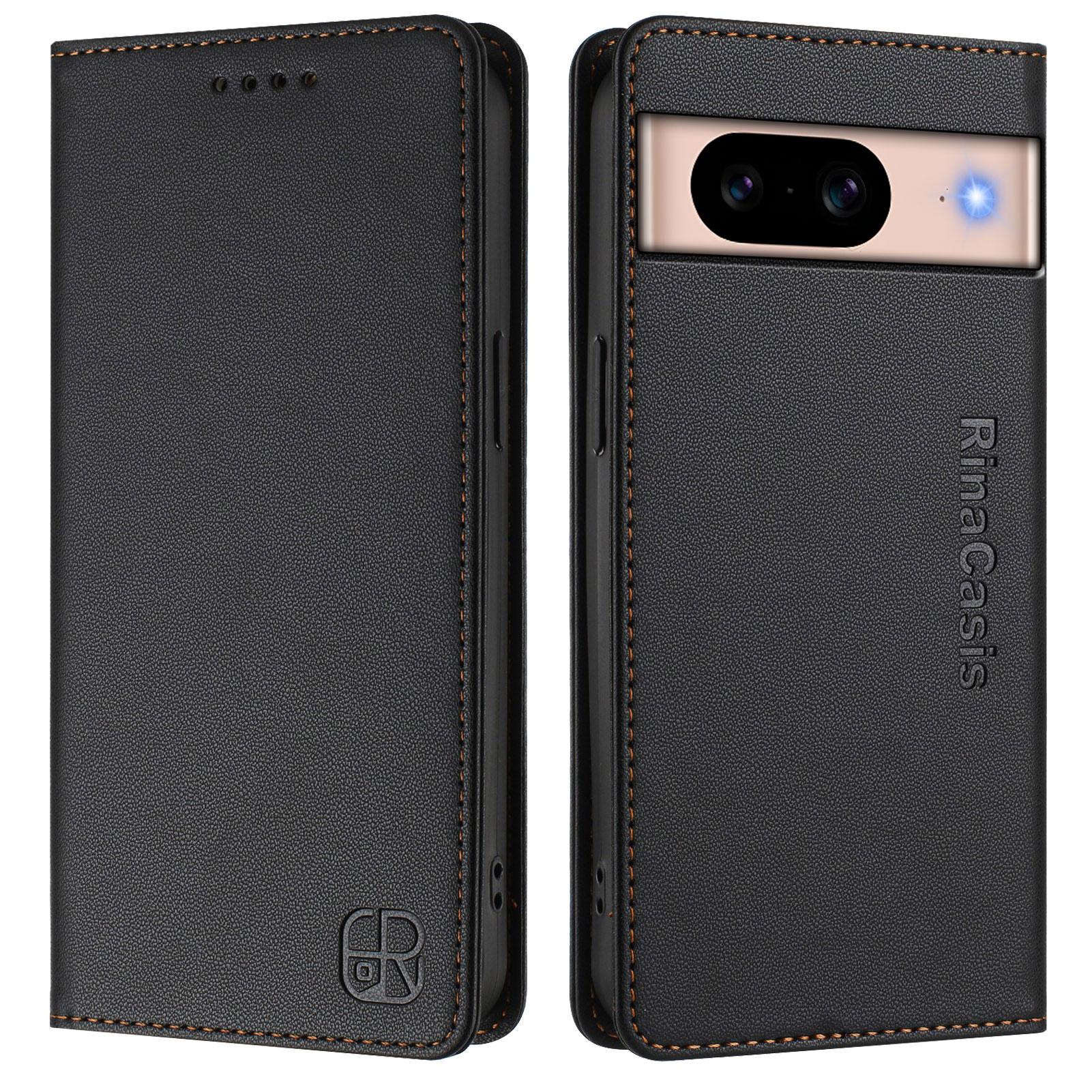 

For Google Pixel 8a Leather Case RINACASIS RC01 Phone Cover with RFID Blocking Wallet Stand Black