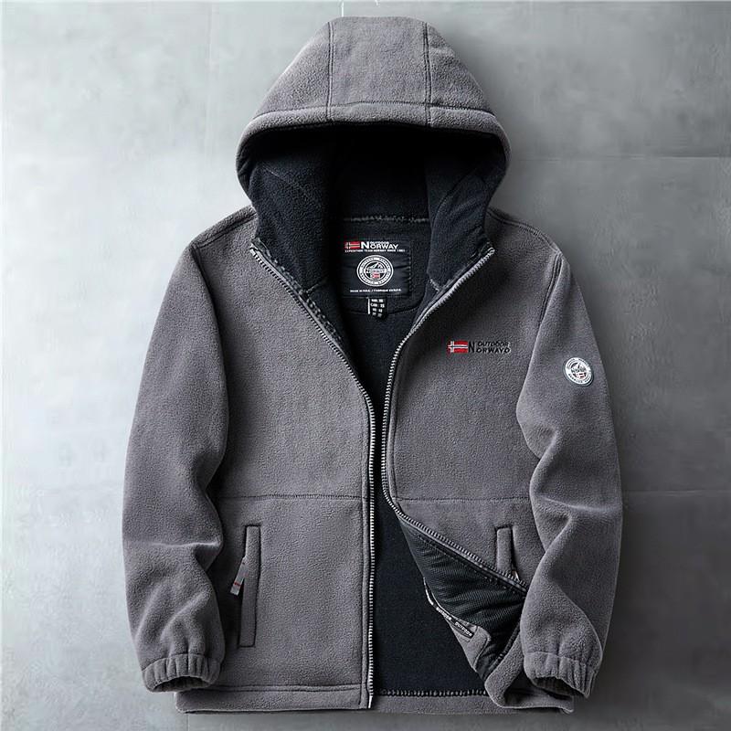 Mens Fleece Jacket Winter Warm Thick Double Layer Hooded Casual Outdoor Coat Plus Size