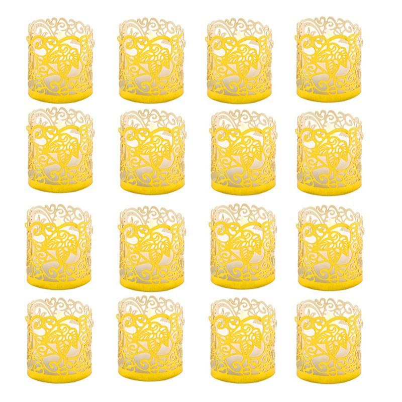 A44Z-50PCS LED Candle Lampshade Laser Cut Napkin Ring Napkin Buckle Holder Laser-Hollowed Lampshade Party Table Decor