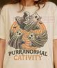 Purranormal Cativity Ghost Cats T-Shirt, Vintage Halloween Folklore Retro Lineart, Hand Drawn Transparent Tee, Spooky Cat Lover Gift