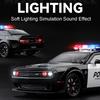1:24 Challenger Srt Hellcat Legierungs-Polizeiauto Diecast Modell Spielzeug Vorderradlenkung Sound Licht Rückzugsfahrzeuge für Kinder Geschenk