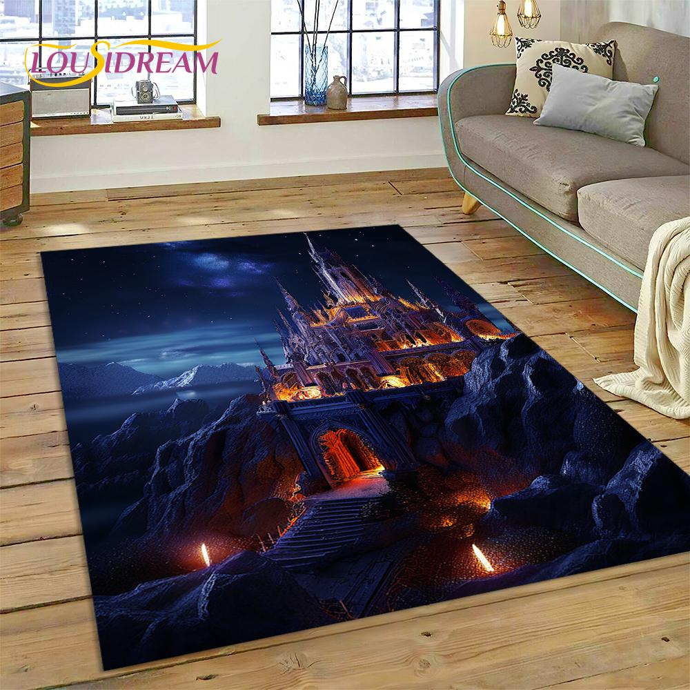 Castello da Favola da Sogno Misterioso Gotico Cartone Animato Tappeto Tappetino per Soggiorno Camera da Letto Casa Divano, Tappeto per Area Bambini Tappetino Antiscivolo