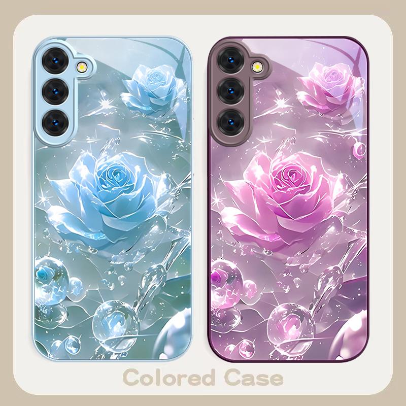 Ice Crystal-colored Roses For Samsung S26 S22 S8 9 10 S20 Ultra S21 Pro S22 Plus S23 FE S24Ultra S25 Edge S24+ Glass Phone Case