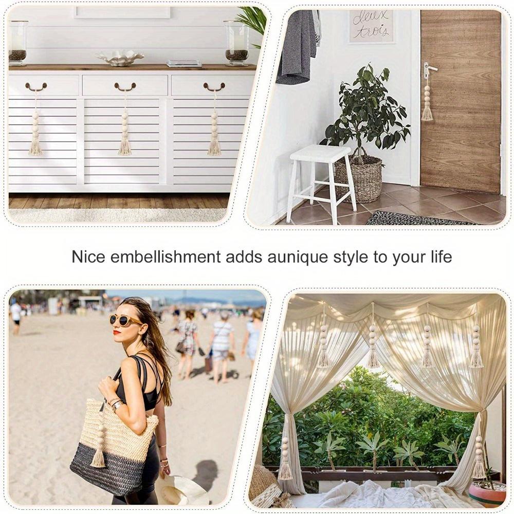 4Pcs Cotton Tassel Beads Hanging Natural Wood Beads Hanging Ornaments Closet Door Handle Vases Neutral Neutral Home Decorations