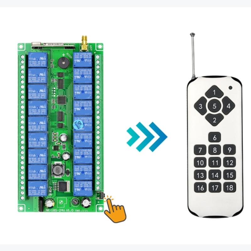 315Mhz/RF433Mhz Wireless Remote Control Switch DC 12V-36V Relay 18CH Receiver Controller and 18Button Transmitter