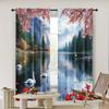 2pc,  Window Treatment Curtains The picturesque forest_ Swan Lake_ seagulls_ fish_ and red blooming flower party Blackout
