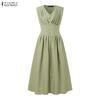 ZANZEA Rochie Casual de Vară cu Gât în V, Fără Mâneci pentru Femei