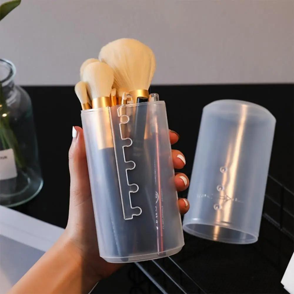 Adjustable Height Large Capacity Makeup Brush Organizer - Portable Waterproof Transparent Plastic Storage Box with Dustproof Lid