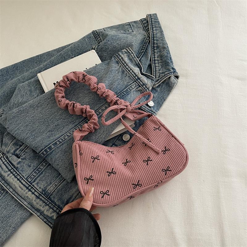 Cotton Bow Knot Shoulder Bag For Women, Chic Crossbody Purse, Minimalist Handheld Tote KTB