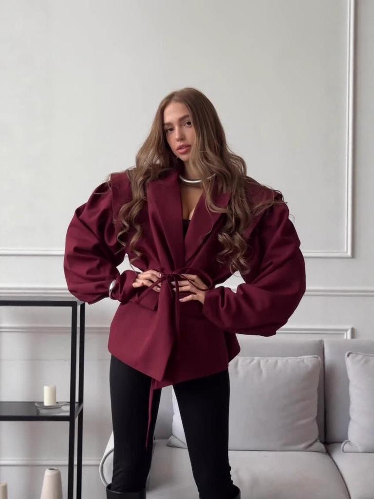 2025 Korean Style Tie-Waist Padded Shoulder Blazer Jacket for Spring/Autumn