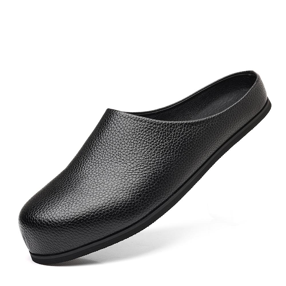 Lightweight Outdoor Men's Casual Half-Drag Sandals Solid Color Classic Round-Toed Walking Shoe Solid Color Anti -Slip Lazy Shoes