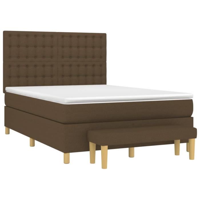 3137472 vidaXL Lit à sommier tapissier avec matelas Marron foncé 140x190 cm