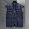 Men Down Vest 10 Pockets Cargo Vest Sleeveless Zipper Placket Vest Coat Multi Pockets Solid Windproof Warm Padding Down Jacket