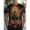 T-shirt da uomo con grafica Testa di Buddha Fiore Rosso Manica Corta Estiva Girocollo Religiosa Spirituale Casual Streetwear Tee Top