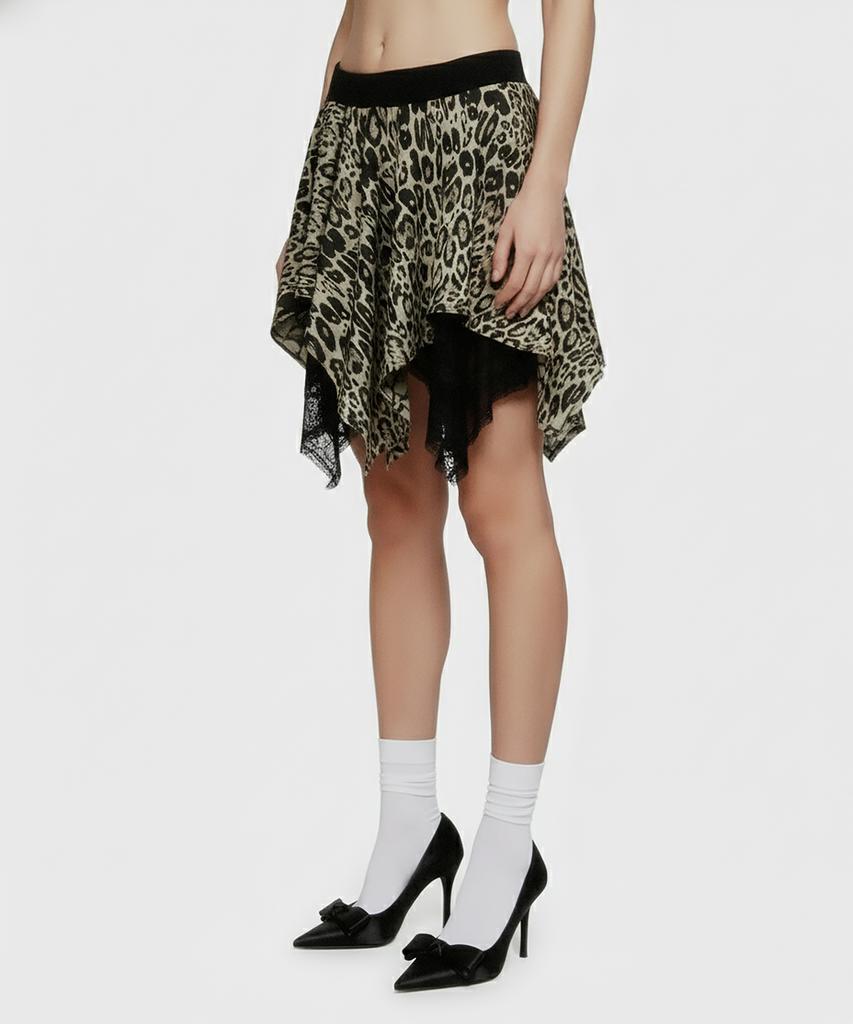 Milkeuaeswiaendeudolseu Leopard Layered Skirt - Olive