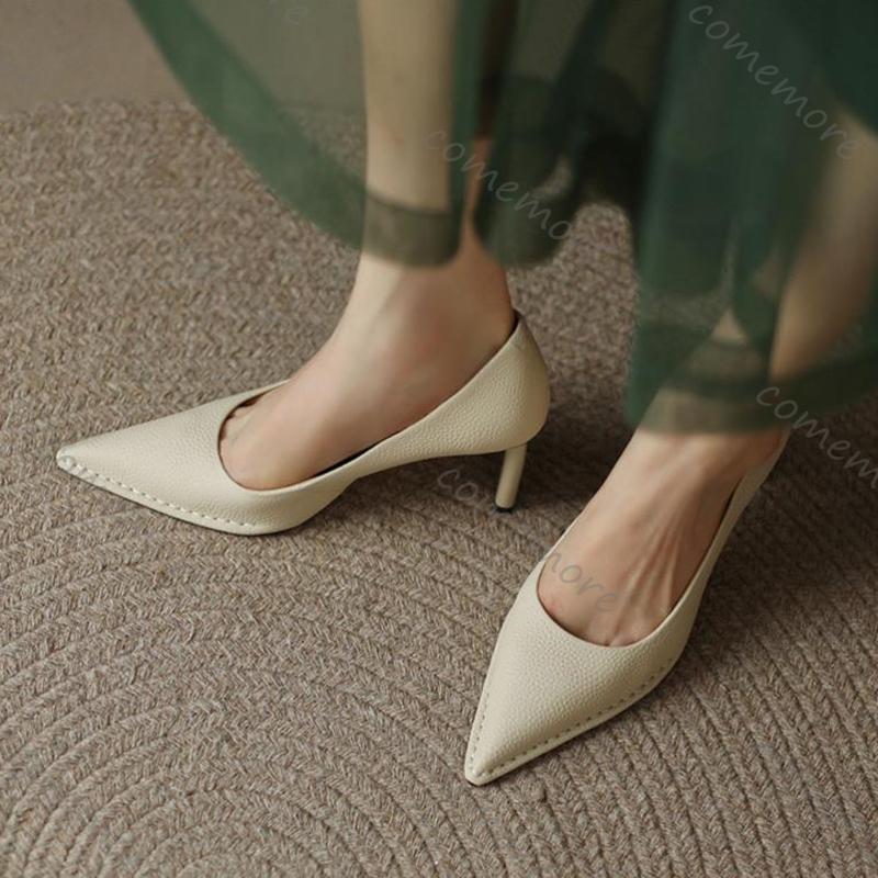 Fashion Comemore Spring Autumn Women High Heels Shoes Pointed Toe Shallow Pumps Dress Shoes for Women Fashion 6.5cm Chunky Heels Women