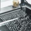 304 Stainless Steel Brushed Waterfall Kitchen Sink 4-Hole Large Single Slot Integrated Faucet Set Soap Dispenser/Pure Water/Cup