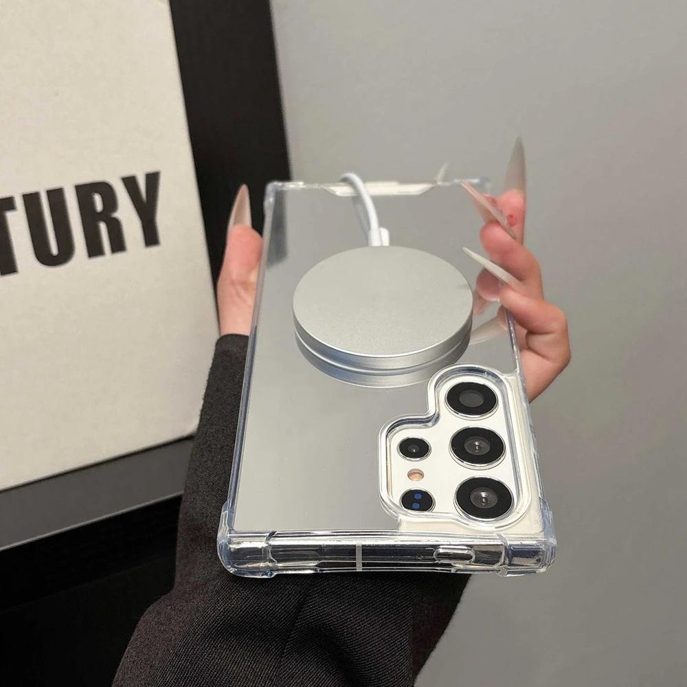 for Magsafe Mirror Make Up Case for Samsung Galaxy S25 S23 Ultra S24 FE S22 A55 A54 A35 A15 A16 A56 A36 Airbag Bumper Slim Cover