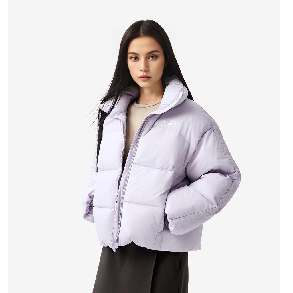 Li Ning Hot Pot Daunen Serie Wasserabweisende Stehkragen Buchstaben Print Warme Lässige Vielseitige Reißverschluss Kurze Winter Daunenjacke Damen Jacke AYMU478-4