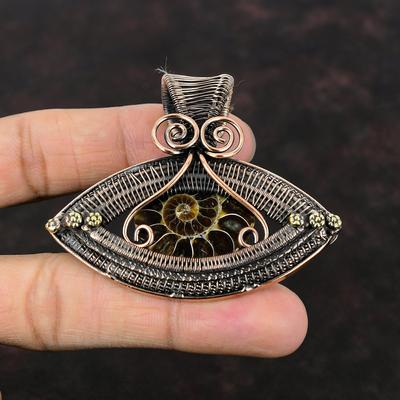 Pendentif Fossile d'Ammonite Pendentif Enveloppé de Fil de Cuivre Bijoux en Pierre Gemme Œil Maléfique Pendentif Fait Main Fossile d'Ammonite Bijoux en Cuivre Cadeau Pour Femmes