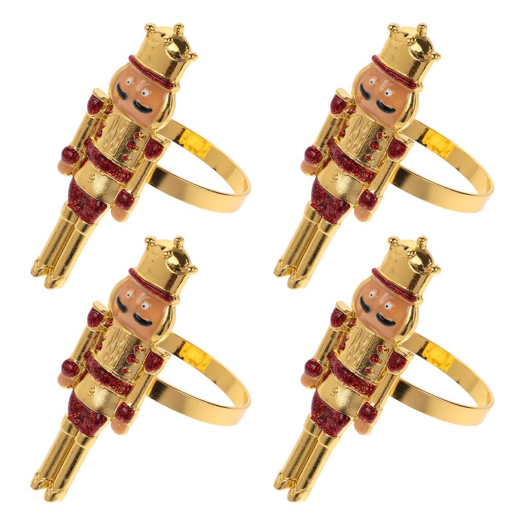 4Pcs Nutcracker Shaped Napkin Ring Alloy Christmas Napkin Holder Table Decoration for Holiday Party Wedding Thanksgiving Dinner
