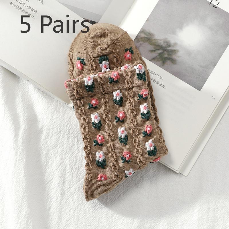 5 Paar Damen Herbst und Winter Neue Mode Alle Arten von Schönen Blumen In der Röhre Baumwollsocken