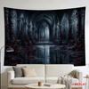 2D Spooky Gothic Cathedral Tapestry Black Water Red Rose Halloween Wall Art