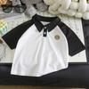 Children's Two-Tone Polo Collar Short Sleeve Sporty Summer Top