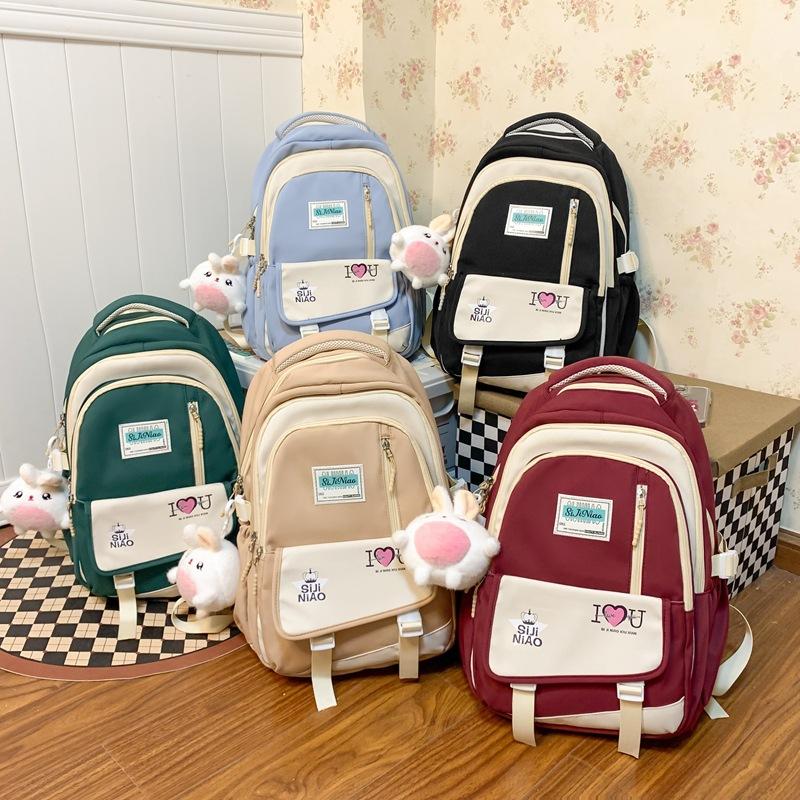 Schoolbag Women's 1011 New Simple Niche Versatile Model Contrasting Color Student Schoolbag Multi-compartment Large-capacity Backpack Wholesale