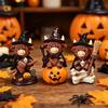 Highland Cow Figurine, Halloween Witch Pumpkin Skull Cow Statue, Resin Scottish Ornament for Calf Lovers, Shelf, Tiered Tray, Mantel, Tabletop Decor