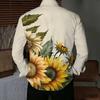 Men Collared Shirt White Yellow Teal Ink Wash Floral Print Long Sleeve Button Down Top